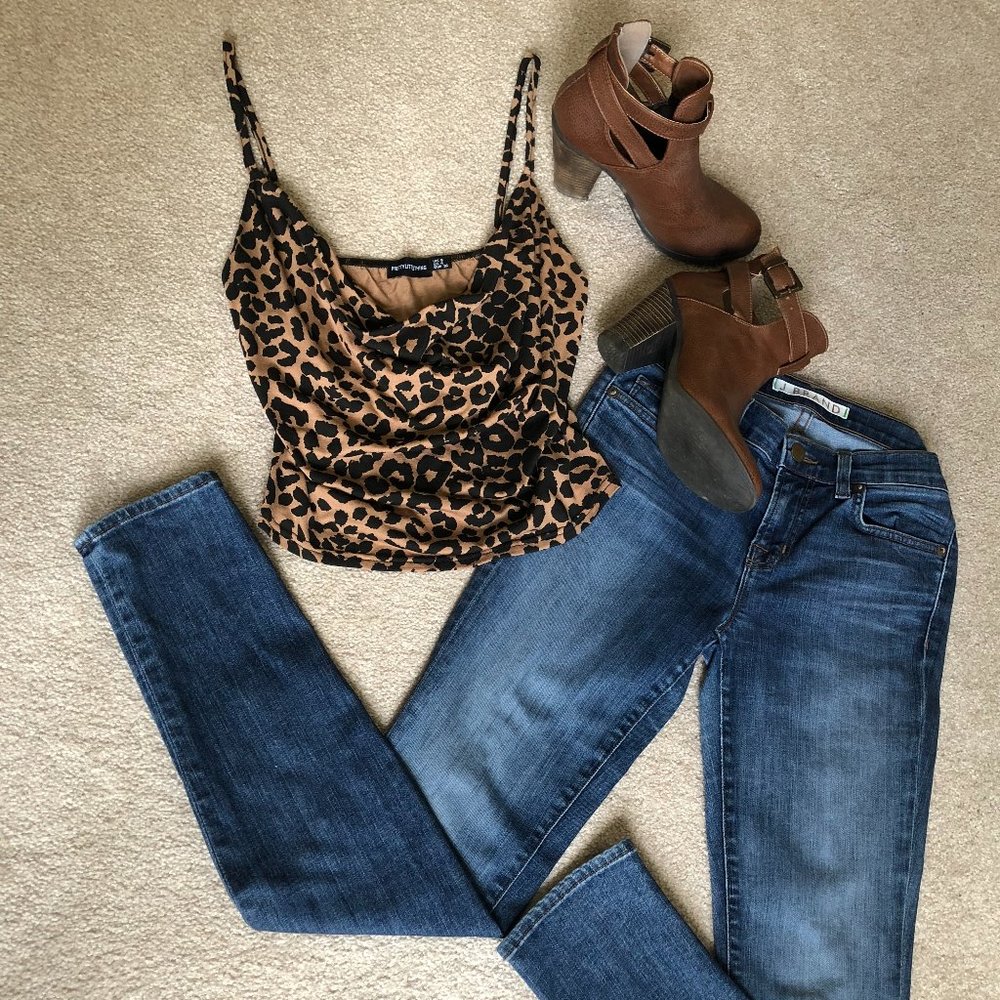 PLT tan leopard print cowl neck cami top size 4